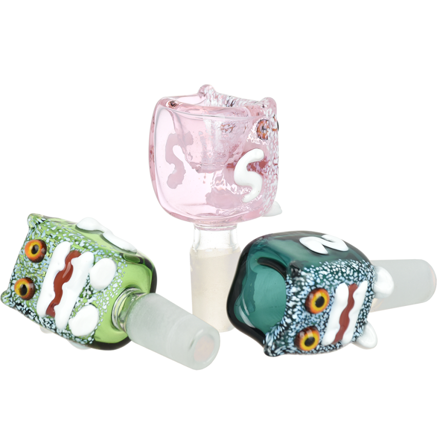 Robot Head Glass Herb Slide | 14mm M | Assorted Colors | 5ct Bundle