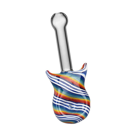 Borosilicate Glass Guitar Hand Pipe with Candy Stripe Design - Front View