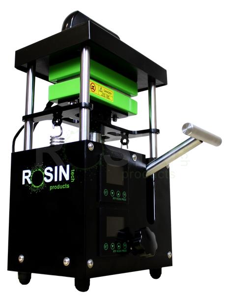 Rosin Tech BIG Smash™ steel press for dry herbs, plug-in power, black, side view on white background