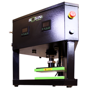 Rosin Tech Pro™ black desktop plug-in rosin press for dry herbs, side view on white background