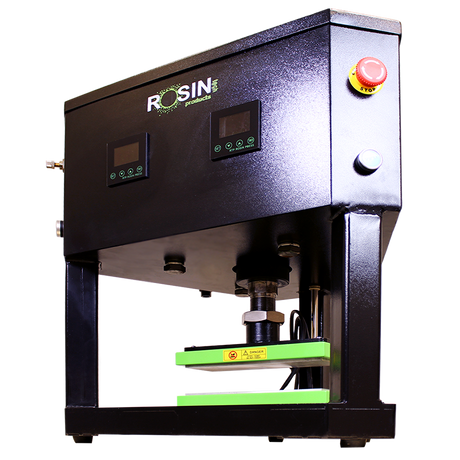 Rosin Tech Pro™ black desktop plug-in rosin press for dry herbs, side view on white background