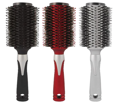 Round Hair Brush Security Containers in black, red, and grey, front view, hidden storage