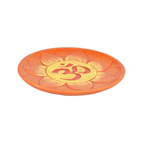Round Om Flower Incense Burner, 5" Diameter, Polyresin Material, Top View on Seamless White