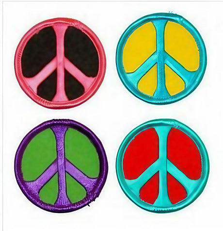 Assorted Round Peace Sign Patches in vibrant colors, 1.75" diameter, perfect for novelty gift