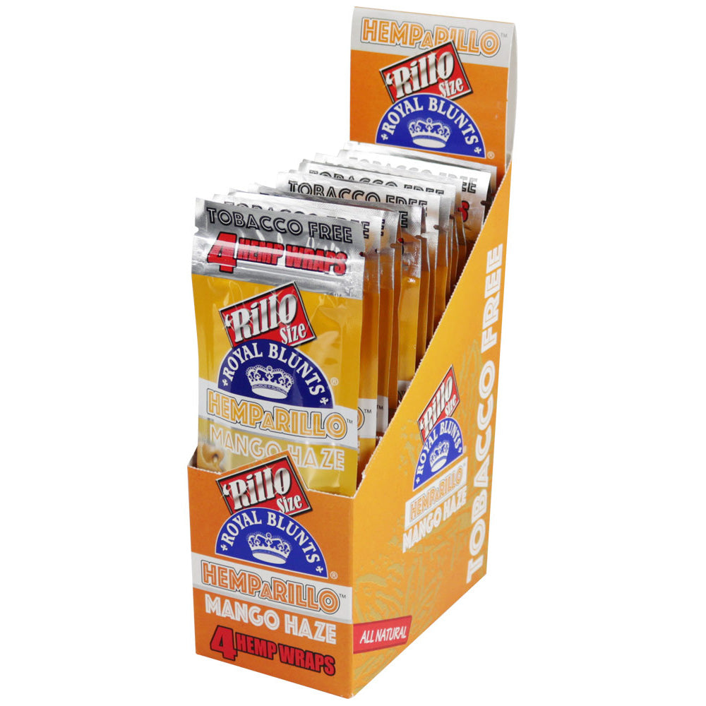 Royal Blunts Hemparillo Hemp Wraps in Mango Haze flavor, 4-pack display box, front view