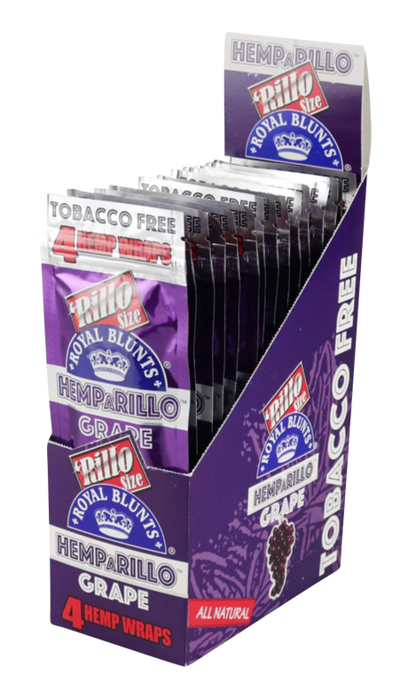 Royal Blunts Hemparillo Hemp Wraps in Grape flavor, 15-pack display box, tobacco-free and all-natural