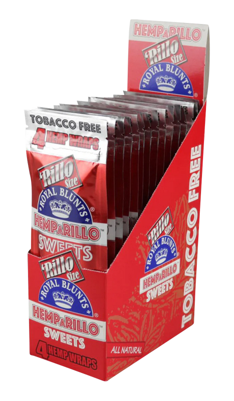 Royal Blunts Hemparillo Hemp Wraps in Sweet flavor, 15-pack display box, tobacco-free rolling papers