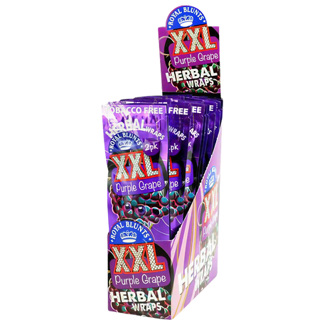 Royal Blunts XXL Herbal Wraps in Purple Grape flavor, 25-pack display box, angled view