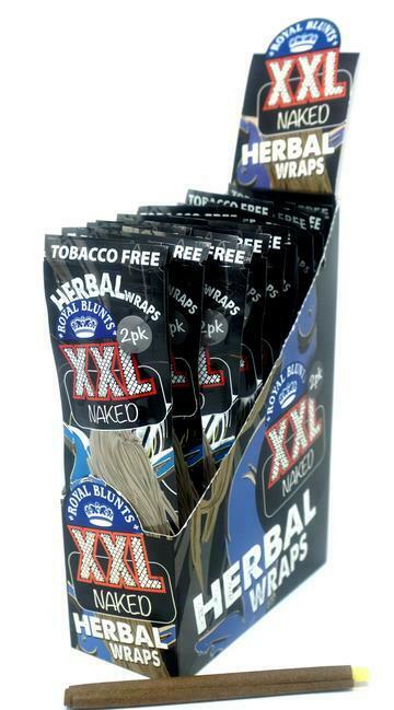 Royal Blunts XXL Herbal Wraps 25 Pack display, tobacco-free, organic hemp, for dry herbs