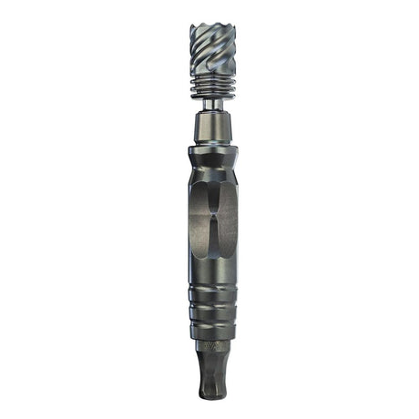 DynaVap HyperDyn shown uncapped from the back angle, highlighting the stem's ergonomic air port design.