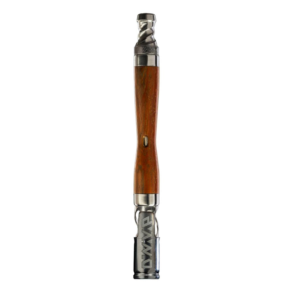 DynaVap WoodWynd Ipe wood dry herb vaporizer shown upright, highlighting the natural hardwood stem grain.