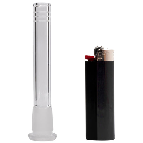 Rupert's Drop Low-Pro Diffused Downstem 14mm to 18mm for Bongs, next to a lighter for scale