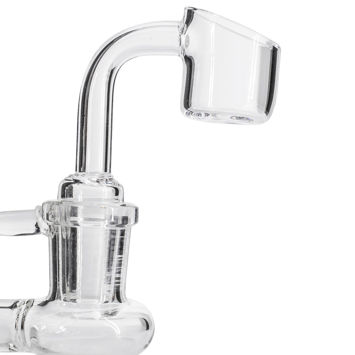 Rupert's Drop quartz banger with 45-degree angle top for dab rigs, clear and thick design