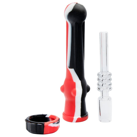 Rupert's Drop Dab Vapor Straw with Solid Quartz Tip, red and black design, front view on white background