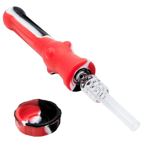 Rupert's Drop Dab Vapor Straw with Solid Quartz Tip and Detachable Bowl - Red and Black