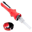 Rupert's Drop Dab Vapor Straw with Solid Quartz Tip and Detachable Bowl - Red and Black