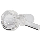 Rupert's Drop clear borosilicate glass honeycomb funnel bowl with handle, 14mm male joint, side view