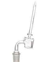 Rupert's Drop Quartz Carb Cap Dabber for dab rigs, clear quartz, side view on white background