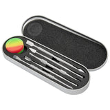 Rupert's Drop Titanium Dabber Set with colorful silicone dish in a sleek case, top view