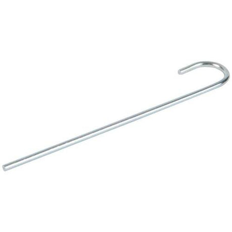 Metal poker tool for cleaning pipes, front view on seamless white background