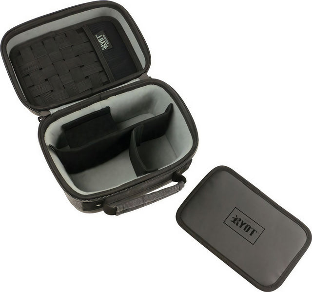 RYOT Safe Case open view showing interior compartments, portable smell-proof storage solution