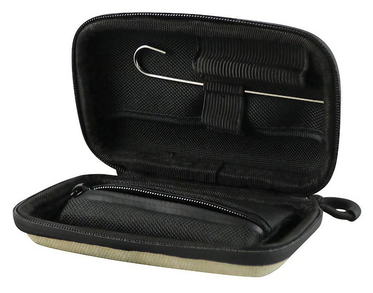 RYOT SmellSafe Hardshell Krypto-Kit open view showing compartments for pipes and accessories