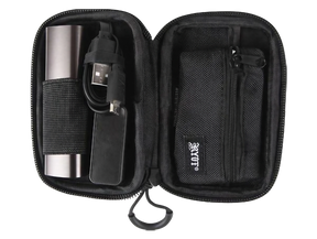 Open RYOT SmellSafe Hardshell Krypto-Kit in black with accessories storage compartments