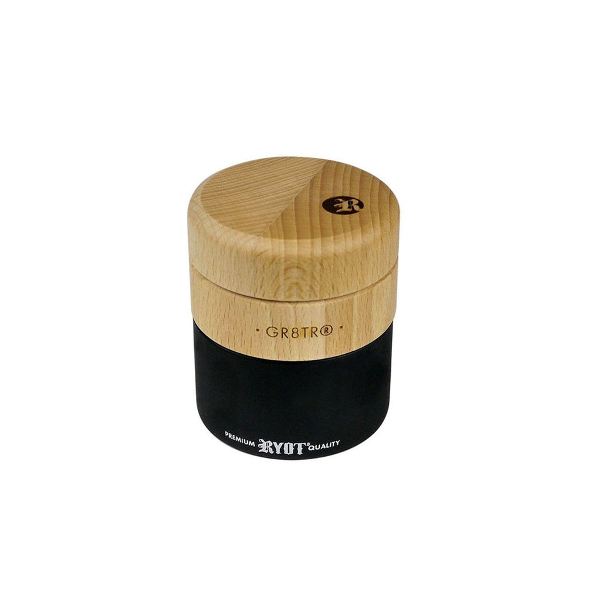 RYOT Wood GR8TR with Matte Black Jar Body and Beech Top, 4-Part Grinder - Front View