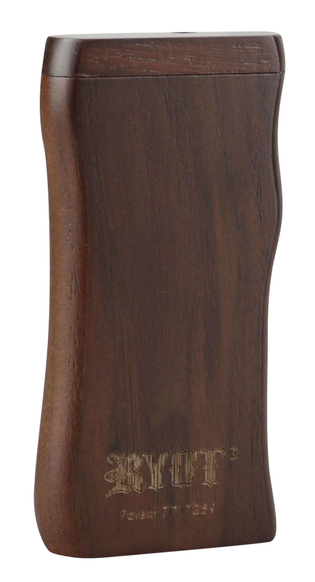 RYOT Wooden Magnetic Taster Box with Engraved Logo, 4.25" Chillum for Dry Herbs, Front View
