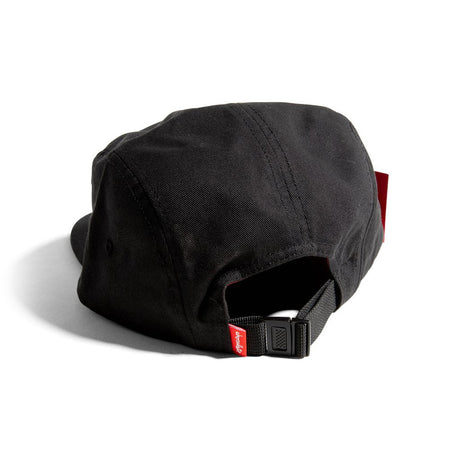 RYOT x Chocolate 5 Panel Stash Cap in Black, side view showing adjustable strap