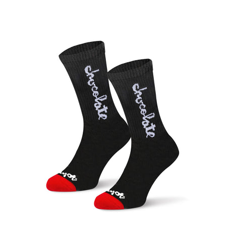 RYOT x Chocolate Stash Socks in Black with Interior Pocket, Front View on White Background