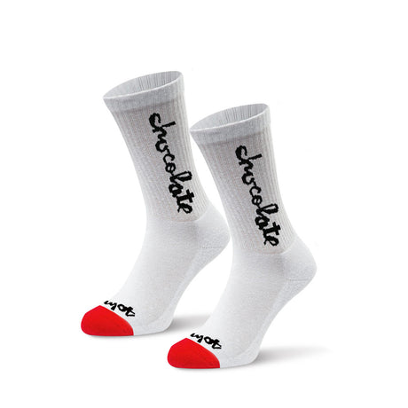 RYOT x Chocolate white stash socks with interior pocket, front view on seamless background