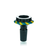 Lucky Goat 14mm Saucer Glass Bowl Piece with Colored Stripes, Front View on White Background