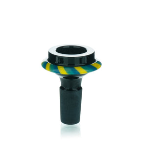 Lucky Goat 14mm Saucer Glass Bowl Piece with Colored Stripes, Front View on White Background