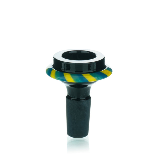 Lucky Goat 14mm Saucer Glass Bowl Piece with Colored Stripes, Front View on White Background