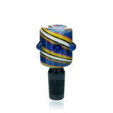 AFM Lucky Goat Lollipop Glass Bowl Piece, 14mm, Front View with Colored Stripes