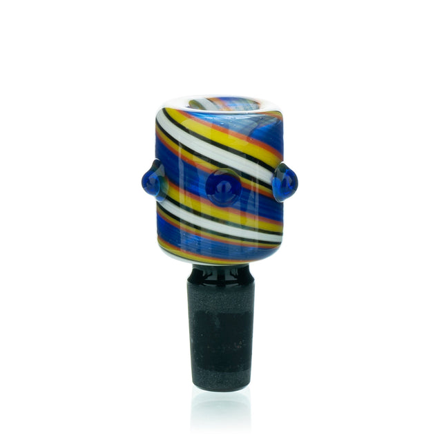 AFM Lucky Goat Lollipop Glass Bowl Piece, 14mm, Front View with Colored Stripes