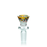 Lucky Goat Reversal Glass Bowl 14mm with Colorful Swirl Patterns, Front View on White Background
