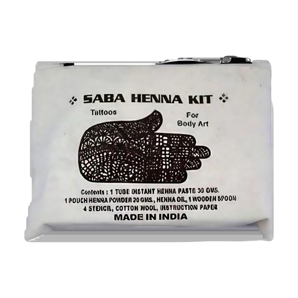 Saba Henna Kit packaging front view showing contents for creating body art, 50g size