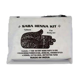 Saba Henna Kit packaging front view, 50g, for body art, made in India, on white background