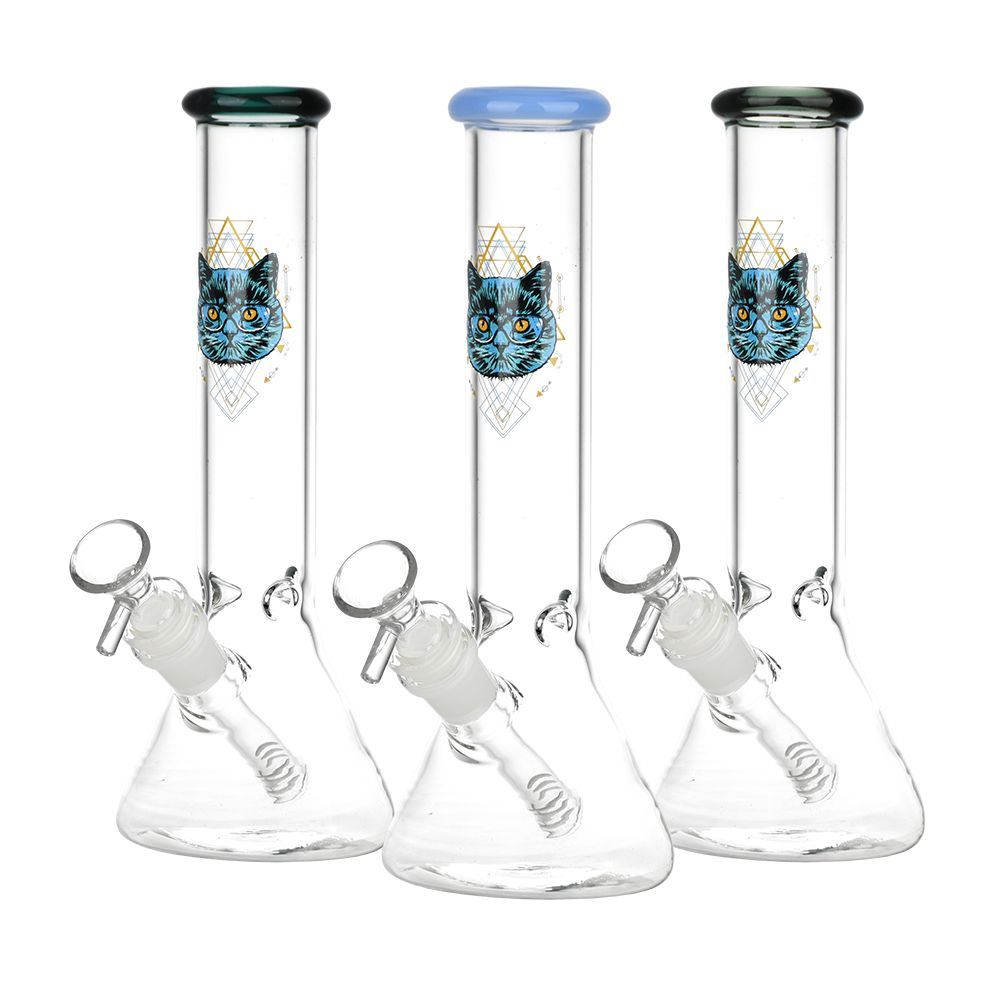 Sacred Cat Glass Beaker Water Pipe | 14mm F | Colors Vary