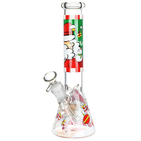 10" Santa Claus Themed Glass Water Pipe with Beaker Base and 14mm Female Joint - Front View