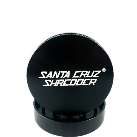 Santa Cruz Shredder 2-Piece Grinder in Black, Compact Aluminum Design, Front View on White Background