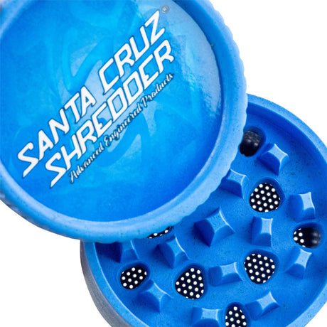Santa Cruz Shredder Hemp Grinder in Blue, 4-Piece Design, Close-up View