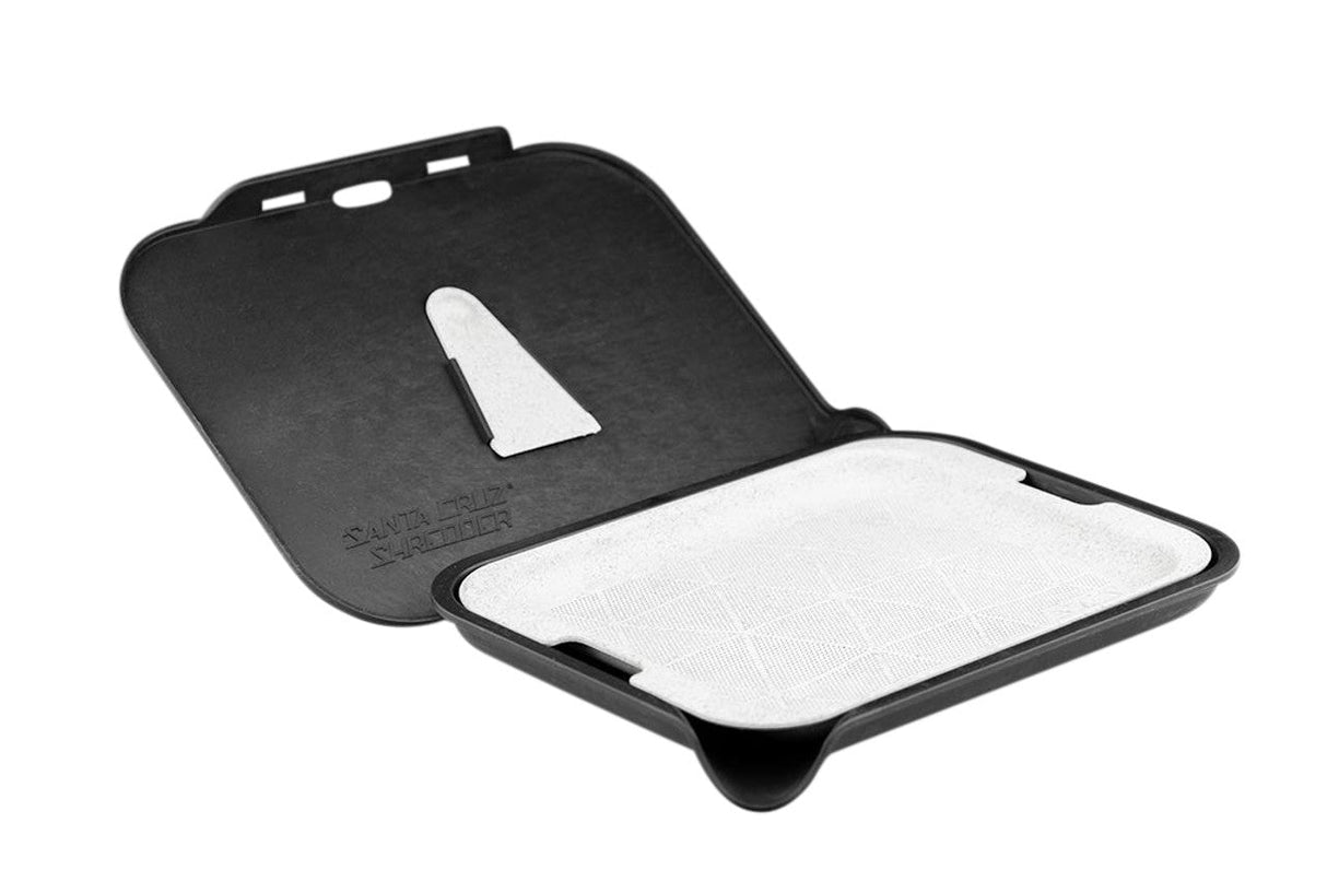 Santa Cruz Shredder small hemp sifter tray kit in black, open view showing sifting screen
