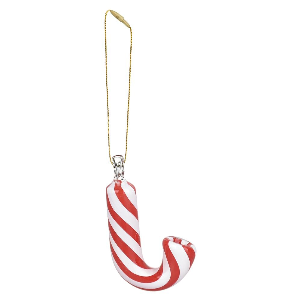 Santa's Secret Hangable Glass Christmas Ornament Hand Pipe | Candy Cane | 3.25"