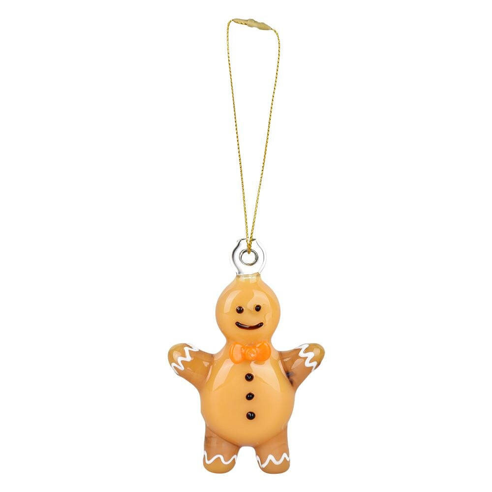 Santa's Secret Hangable Glass Christmas Ornament Hand Pipe | Gingerbread Person | 3.5"