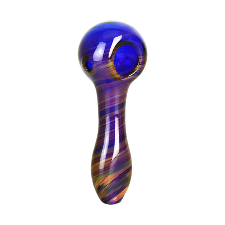 Saturn Midst Spoon Pipe in Borosilicate Glass with Swirl Design, Front View on White Background