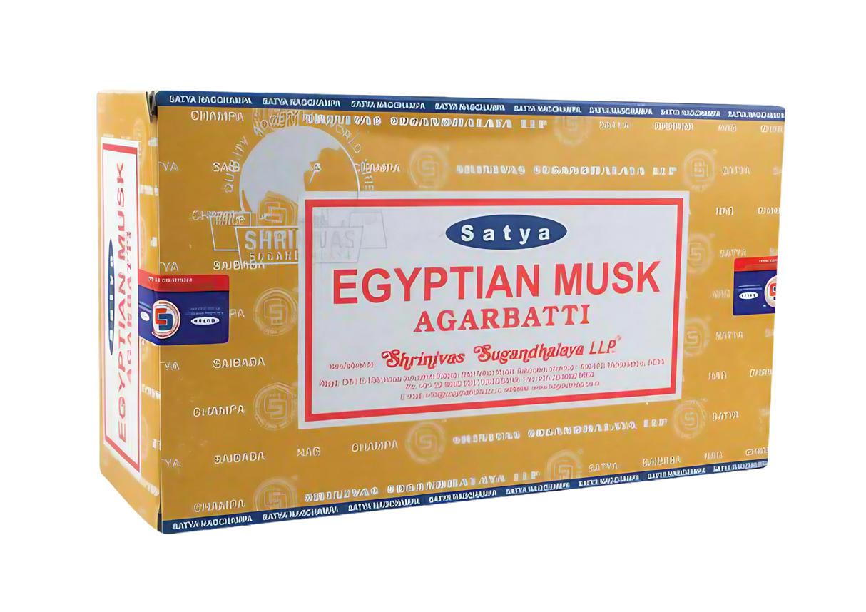 Satya Egyptian Musk Incense Sticks 12 pack, front view on seamless white background