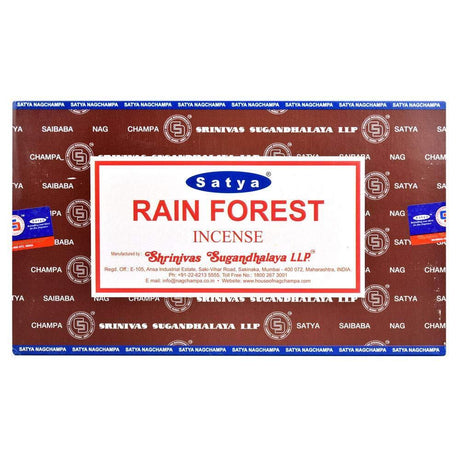 Satya Rain Forest Incense Sticks 12pk, front view on seamless white background